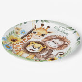 熱帯ジャングルサファリ動物のベビーシャワー ペーパープレート (アングル)