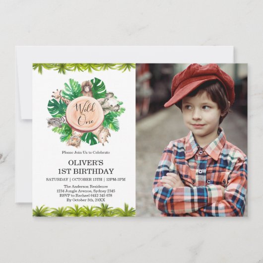 熱帯ジャングルサファリ動物のベビーシャワー 招待状 (正面)