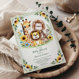 熱帯ジャングルサファリ動物のベビーシャワー 招待状