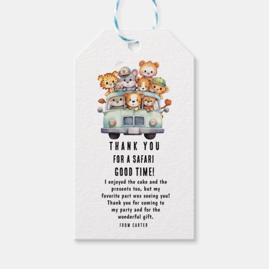 熱帯ジャングルサファリ動物の男の子の赤ちゃんシャワー ギフトタグ (正面)