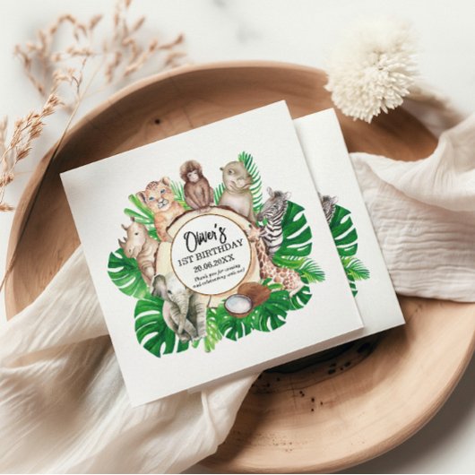 熱帯ジャングルサファリ動物の男の子の赤ちゃんシャワー スタンダードカクテルナプキン