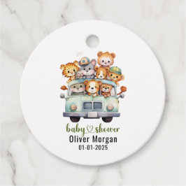 熱帯ジャングルサファリ動物の男の子の赤ちゃんシャワー フェイバータグ