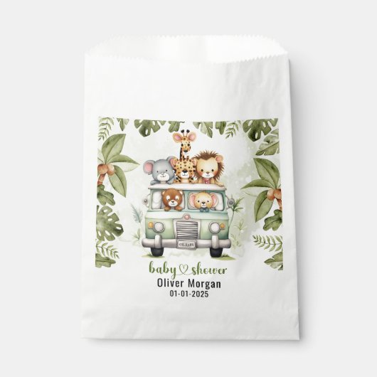 熱帯ジャングルサファリ動物の男の子の赤ちゃんシャワー フェイバーバッグ (正面)