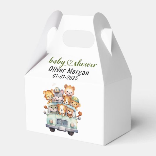 熱帯ジャングルサファリ動物の男の子の赤ちゃんシャワー フェイバーボックス (正面サイド)