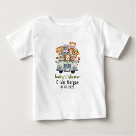 熱帯ジャングルサファリ動物の男の子の赤ちゃんシャワー ベビーTシャツ