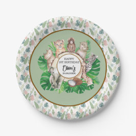 熱帯ジャングルサファリ動物の男の子の赤ちゃんシャワー ペーパープレート