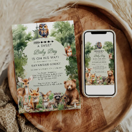 熱帯ジャングルサファリ動物の男の子の赤ちゃんシャワー 招待状