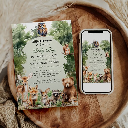 熱帯ジャングルサファリ動物の男の子の赤ちゃんシャワー 招待状