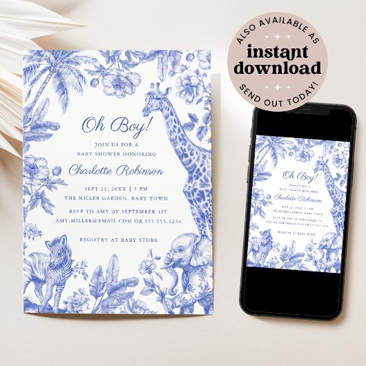 熱帯ジャングルサファリ動物の男の子の赤ちゃんシャワー 招待状