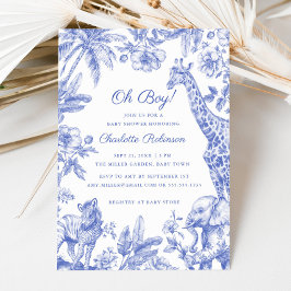 熱帯ジャングルサファリ動物の男の子の赤ちゃんシャワー 招待状