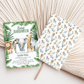 熱帯ジャングルサファリ動物の男の子の赤ちゃんシャワー 招待状