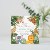 熱帯ジャングルサファリ動物の男の子の赤ちゃんシャワー 招待状 (スタンド正面)