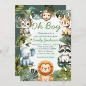 熱帯ジャングルサファリ動物の男の子の赤ちゃんシャワー 招待状 (正面/裏面)