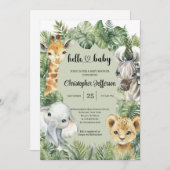熱帯ジャングルサファリ動物の男の子の赤ちゃんシャワー 招待状 (正面/裏面)