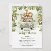 熱帯ジャングルサファリ動物の男の子の赤ちゃんシャワー 招待状 (正面)