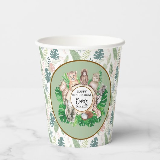 熱帯ジャングルサファリ動物の男の子の赤ちゃんシャワー 紙コップ (裏面)