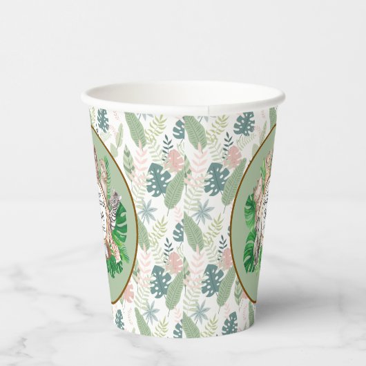 熱帯ジャングルサファリ動物の男の子の赤ちゃんシャワー 紙コップ (右)