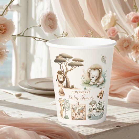 熱帯ジャングルサファリ動物の男の子の赤ちゃんシャワー 紙コップ