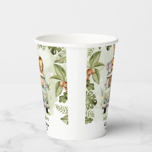 熱帯ジャングルサファリ動物の男の子の赤ちゃんシャワー 紙コップ (右)