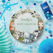 熱帯ジャングルサファリ動物の緑のベビーシャワー ペーパープレート (パーティー)