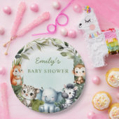 熱帯ジャングルサファリ動物の緑のベビーシャワー ペーパープレート (パーティー)