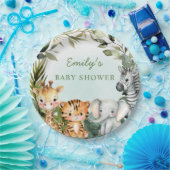 熱帯ジャングルサファリ動物の緑のベビーシャワー ペーパープレート (パーティー)