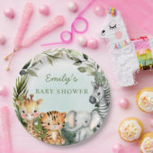 熱帯ジャングルサファリ動物の緑のベビーシャワー ペーパープレート (パーティー)