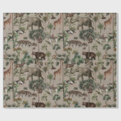熱帯ジャングルサファリ動物パターン ラッピングペーパー (フラット)
