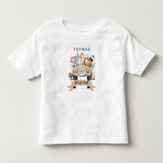 熱帯ジャングルサファリ動物パーティー トドラーTシャツ (正面)