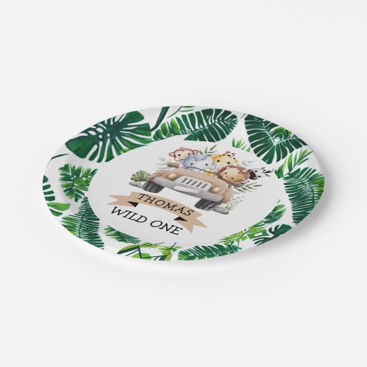熱帯ジャングルサファリ動物パーティー ペーパープレート (アングル)