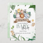 熱帯ジャングルサファリ動物ボーイベビーシャワーInv 招待状 (正面/裏面)