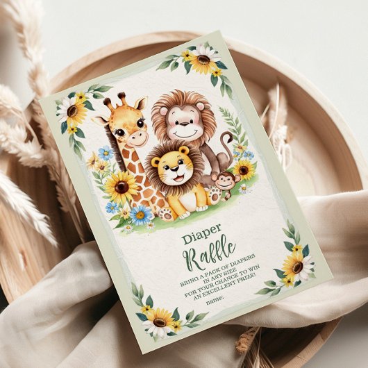 熱帯ジャングルサファリ動物ラッフルおむつ エンクロージャーカード