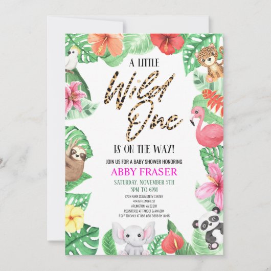 熱帯ジャングルサファリ動物園の野生動物の赤ちゃんシャワー 招待状 (正面)