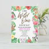 熱帯ジャングルサファリ動物園の野生動物の赤ちゃんシャワー 招待状 (スタンド正面)