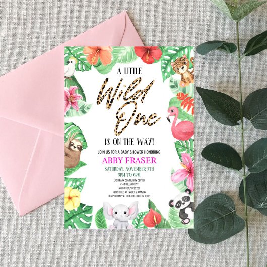 熱帯ジャングルサファリ動物園の野生動物の赤ちゃんシャワー 招待状