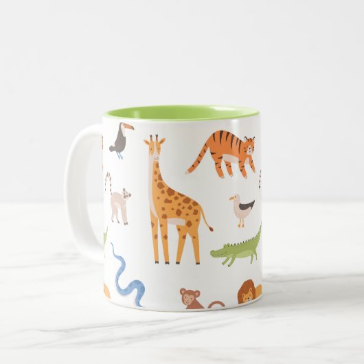 熱帯ジャングルサファリ野生動物パターン ツートーンマグカップ (正面左)