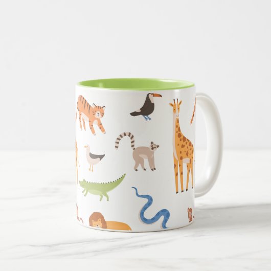 熱帯ジャングルサファリ野生動物パターン ツートーンマグカップ (正面右)
