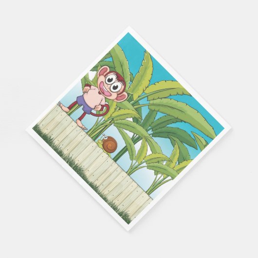 熱帯ジャングルシーンのサルとカタツムリ スタンダードランチョンナプキン (角)