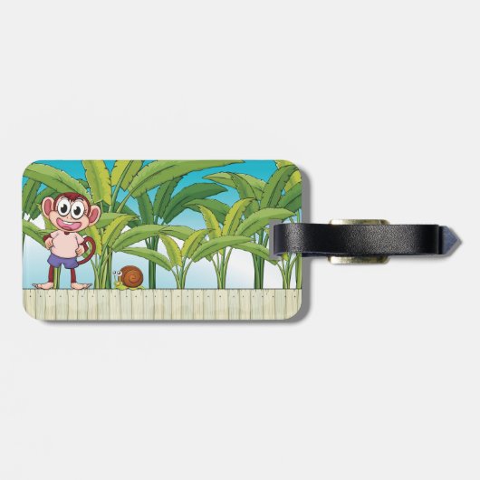 熱帯ジャングルシーンのサルとカタツムリ ラゲッジタグ (裏面横)