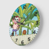 熱帯ジャングルシーンのサルとカタツムリ ラージ壁時計 (傾斜)
