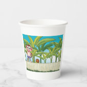 熱帯ジャングルシーンのサルとカタツムリ 紙コップ (正面)