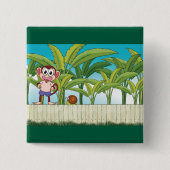熱帯ジャングルシーンのサルとカタツムリ 缶バッジ (正面)