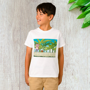 熱帯ジャングルシーンのサルとカタツムリ Tシャツ