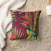 熱帯ジャングルトゥカンバードウォーターカラーフローラパーム クッション (ブランケット)