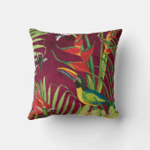熱帯ジャングルトゥカンバードウォーターカラーフローラパーム クッション (裏面)
