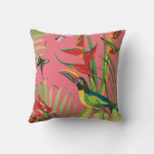 熱帯ジャングルトゥーカンバードピンクの水彩フローラ クッション (裏面)