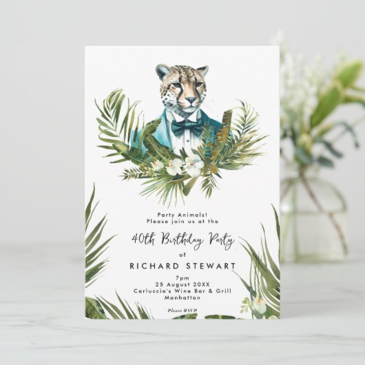 熱帯ジャングルヒョウ40歳の誕生日パーティー 招待状 (スタンド正面)