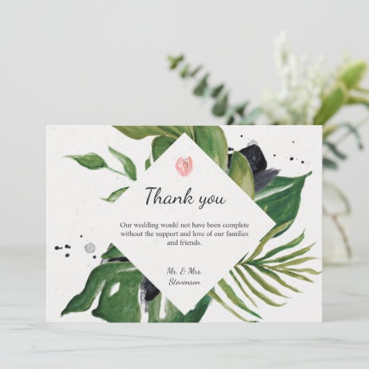熱帯ジャングルフローラエキゾチック結婚シック感謝していズ サンキューカード (スタンド正面)