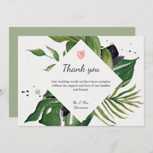熱帯ジャングルフローラエキゾチック結婚シック感謝していズ サンキューカード (正面/裏面)