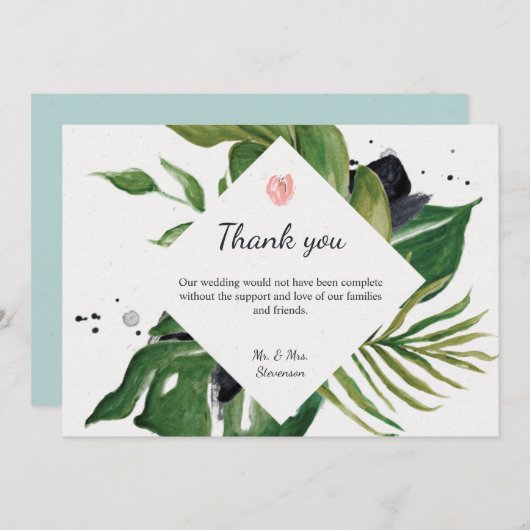 熱帯ジャングルフローラエキゾチック結婚シック サンキューカード (正面/裏面)